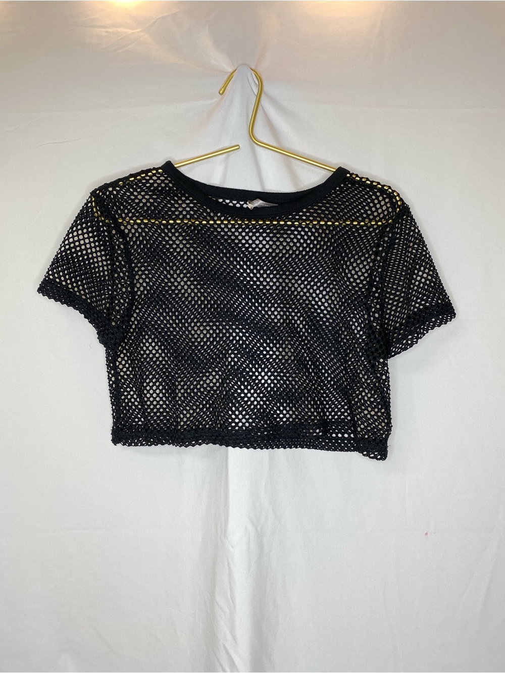 Black Mesh Crop Top - Women's Short Sleeve Layering Tee size small